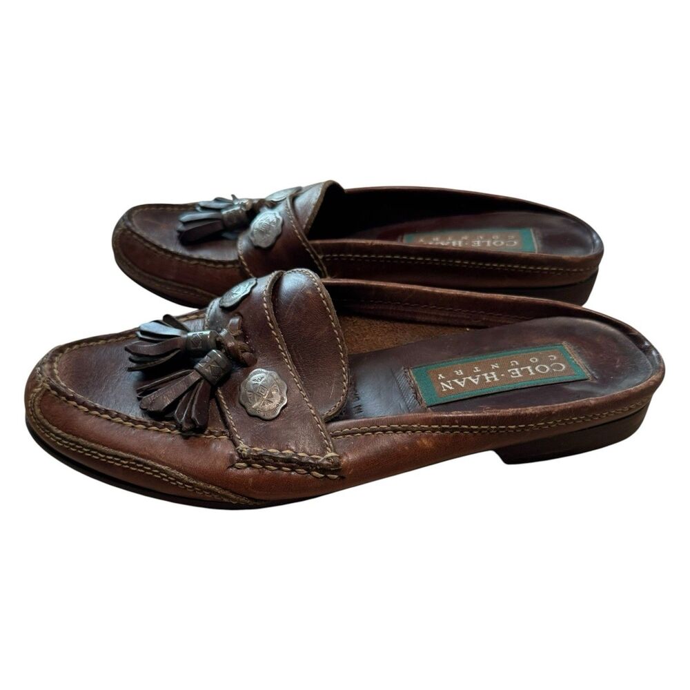 Vintage Cole Haan Country Mule Loafers Brown Leather Tassel Concho Shoes 5M